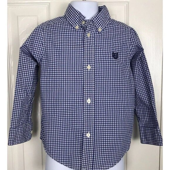 Chaps 3/3T Boys Long Sleeve Button Down Shirt Blue White Gingham Checks Plaid - Picture 1 of 6